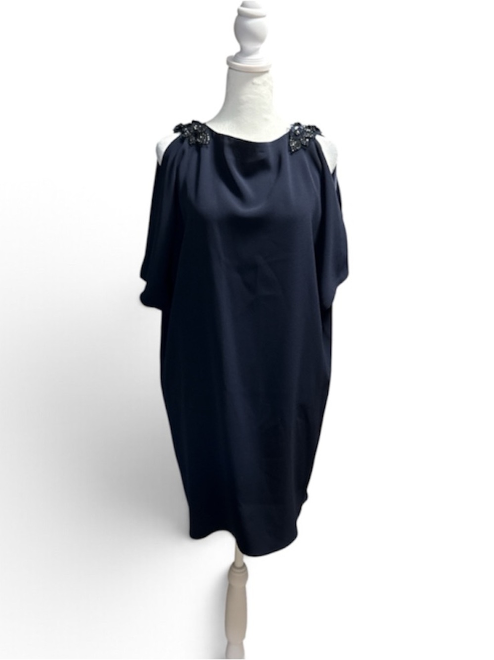 Rickie Freeman Teri Jon Black Cold-Shoulder Dress with Embellished Shoulder-6